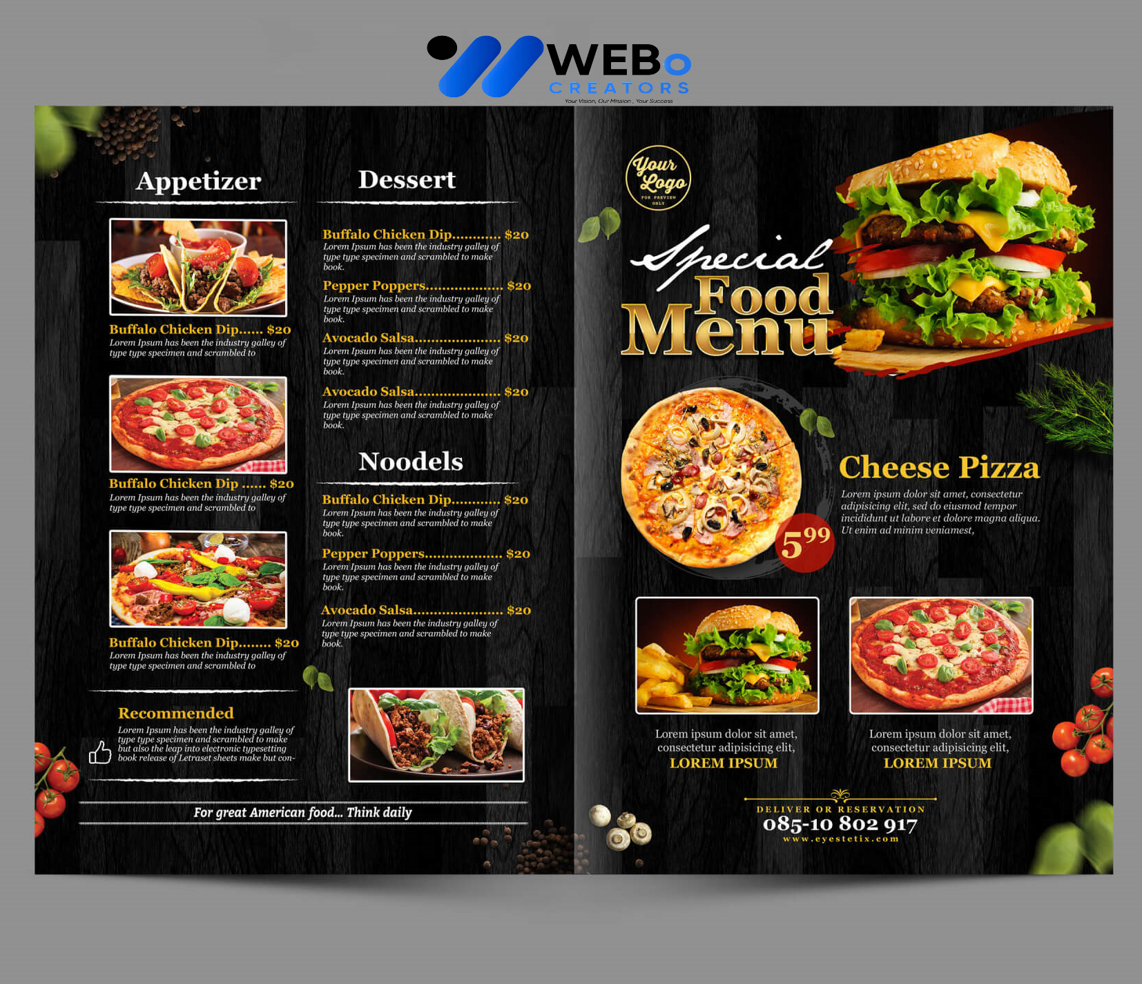 Modern restaurant menu design Nevada City 2026 café menu layout food branding design services